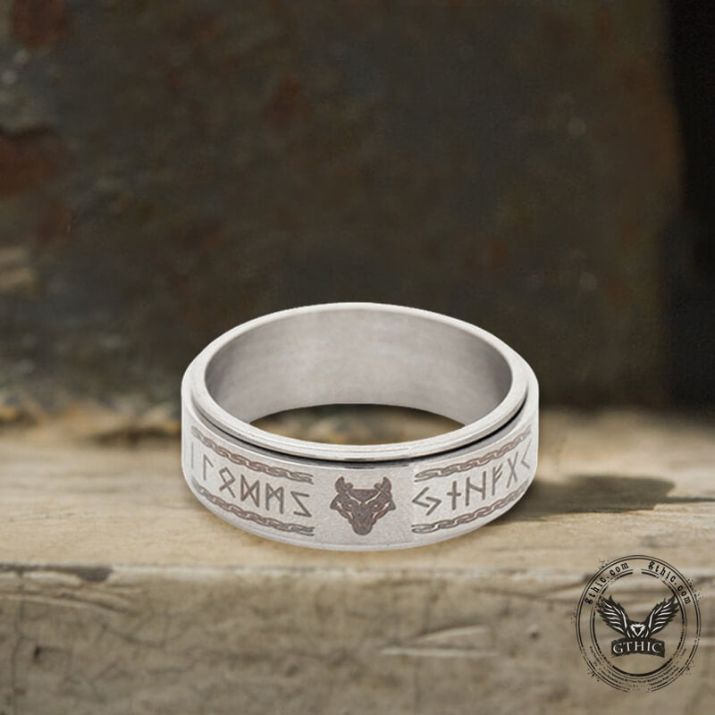 Viking Animal Runes Stainless Steel Spinner Ring