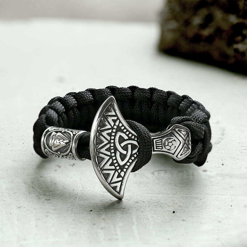 Viking Axe Valknut Stainless Steel Paracord Bracelet | Gthic.com