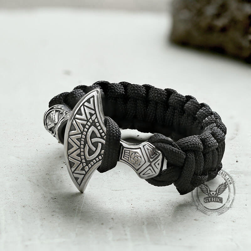 Viking Axe Valknut Stainless Steel Paracord Bracelet | Gthic.com