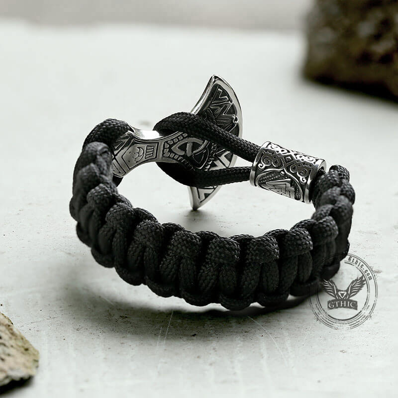 Viking Axe Valknut Stainless Steel Paracord Bracelet