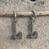 Viking Axe Wolf Stainless Steel Earrings 01 | Gthic.com