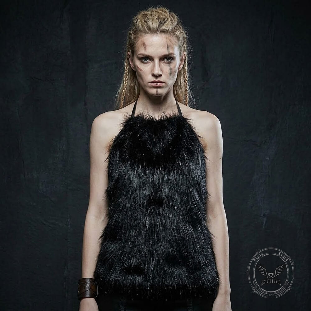 Viking Barbarian Faux Fur Halter Cosplay Costume | Gthic.com
