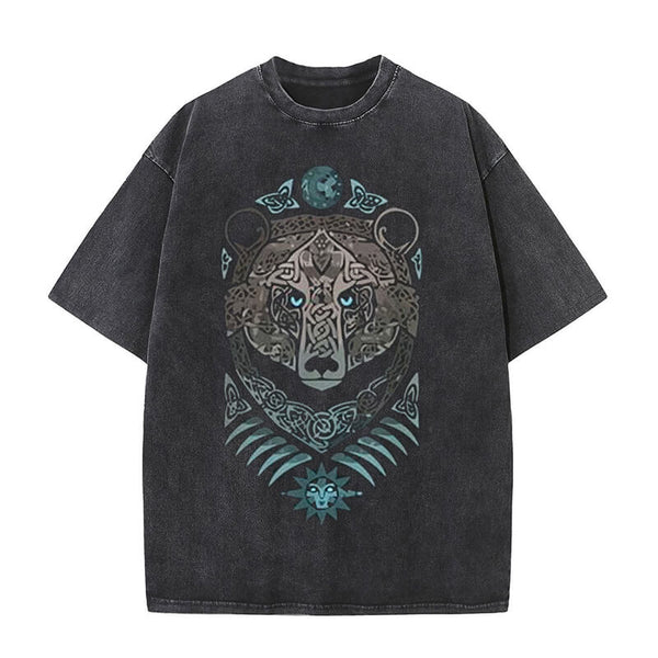 Viking Celtic Bear Print Washed T-shirt | Gthic.com