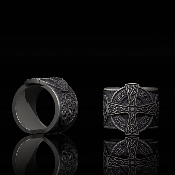 Viking Celtic Cross Sterling Silver Open Ring | Gthic.com