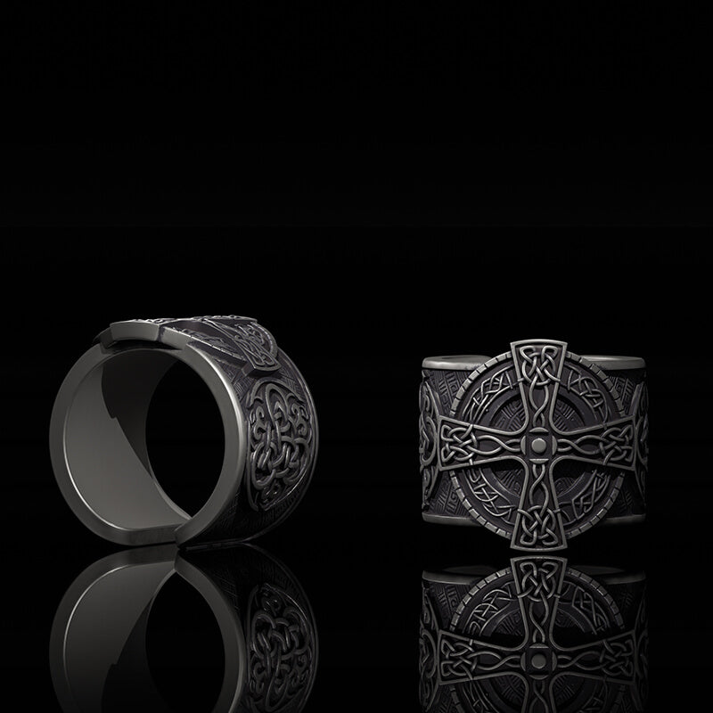 Viking Celtic Cross Sterling Silver Open Ring | Gthic.com