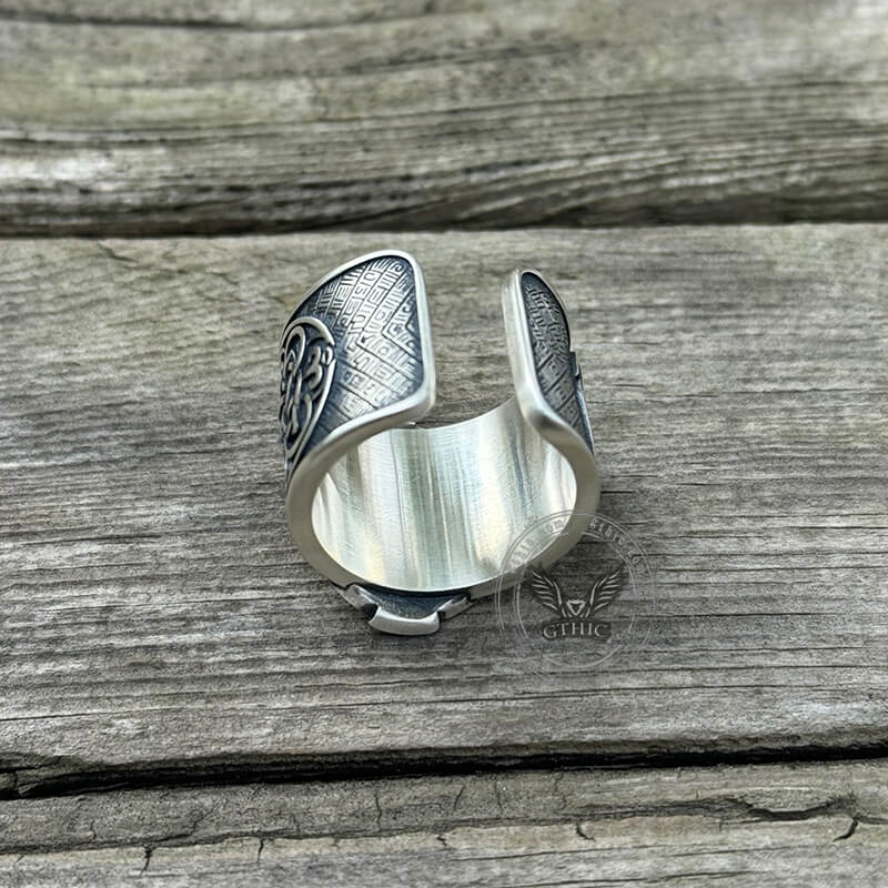 Anillo abierto de plata de ley con cruz celta vikinga
