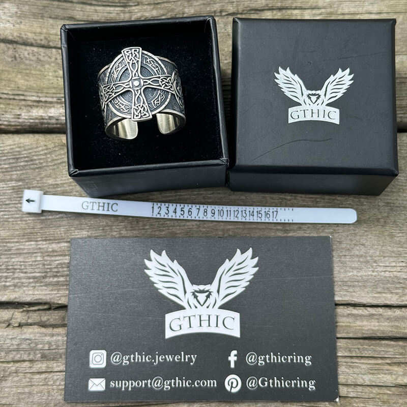 Anillo abierto de plata de ley con cruz celta vikinga