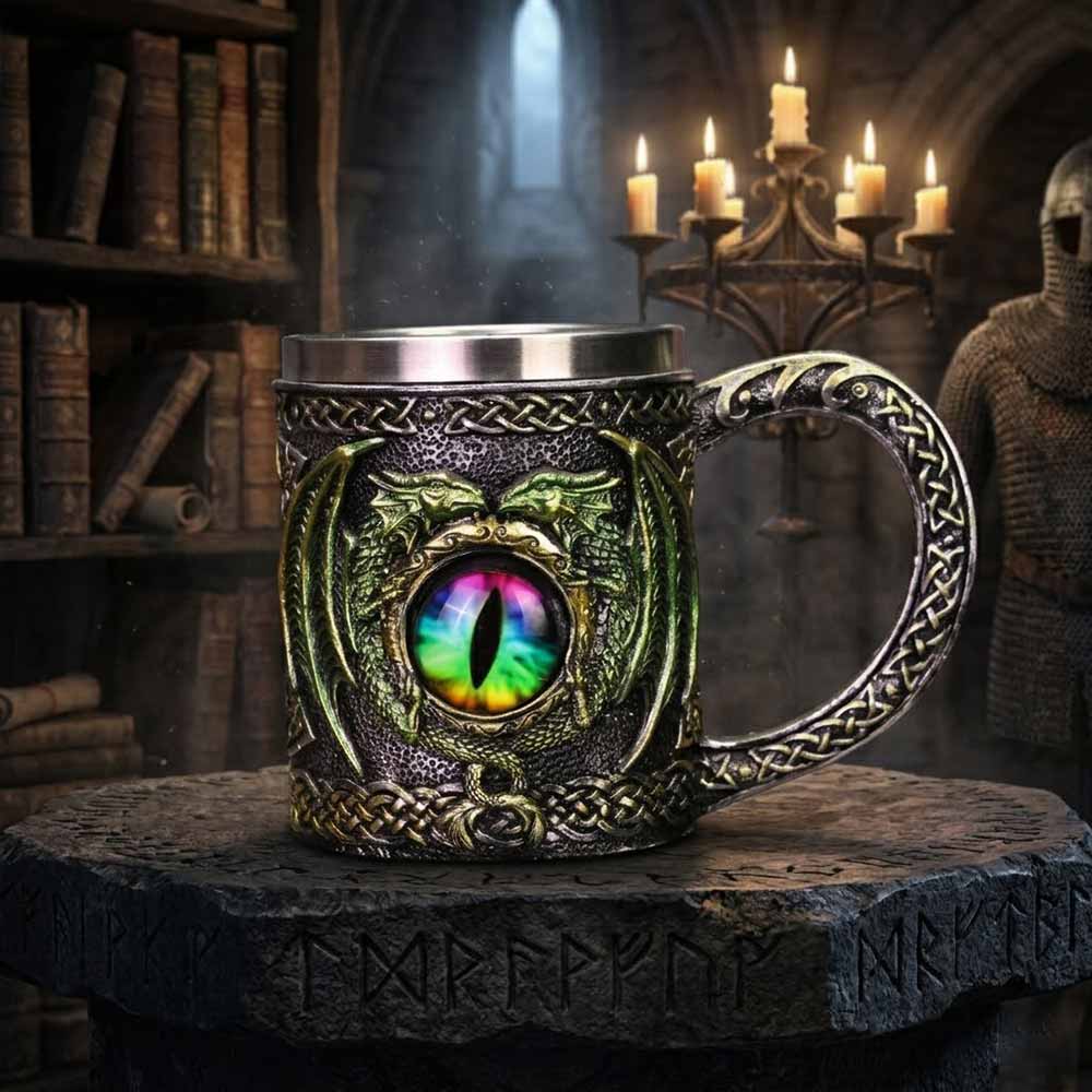 Viking Celtic Knot Dragon Devil Eye Stainless Steel Mug | Gthic.com
