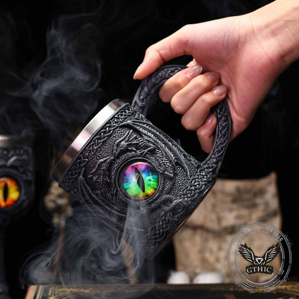 Viking Celtic Knot Dragon Devil Eye Stainless Steel Mug | Gthic.com
