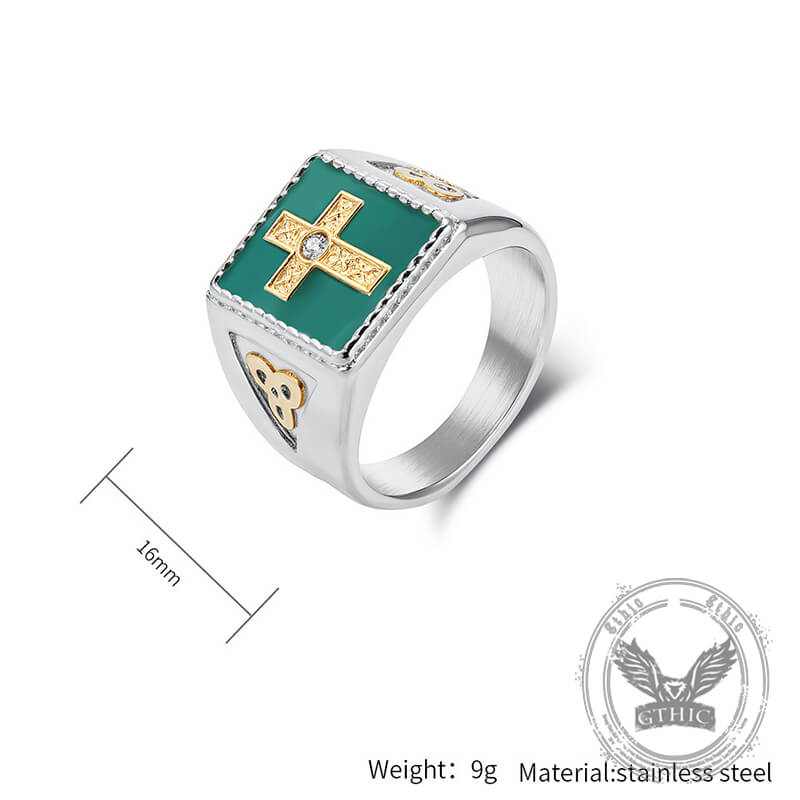Viking Celtic Knot Gem Cross Stainless Steel Nordic Ring