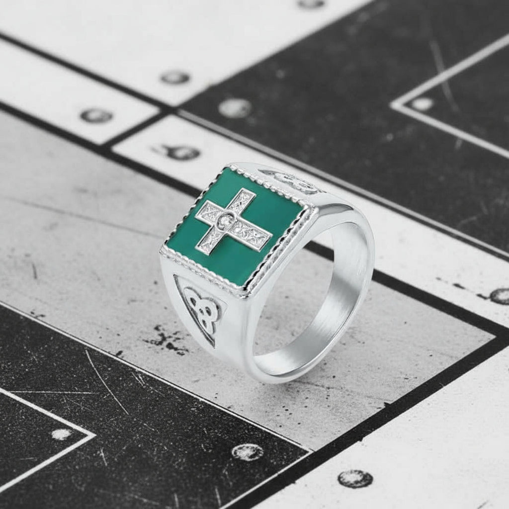 Viking Celtic Knot Gem Cross Stainless Steel Nordic Ring | Gthic.com