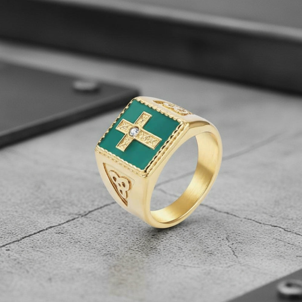Viking Celtic Knot Gem Cross Stainless Steel Nordic Ring | Gthic.com