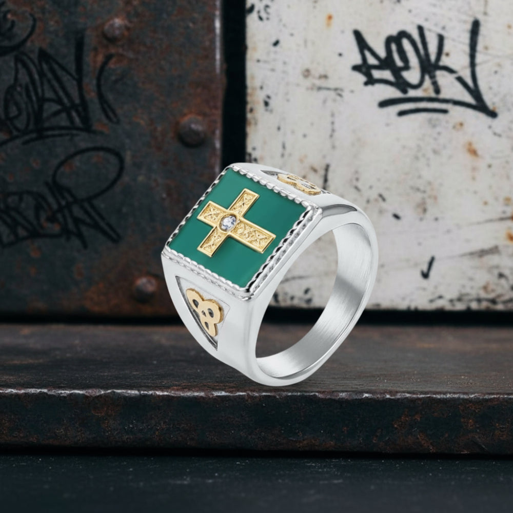 Viking Celtic Knot Gem Cross Stainless Steel Nordic Ring | Gthic.com