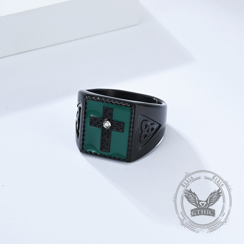 Viking Celtic Knot Gem Cross Stainless Steel Nordic Ring
