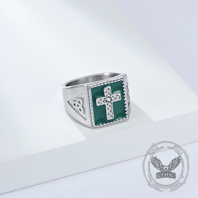 Viking Celtic Knot Gem Cross Stainless Steel Nordic Ring