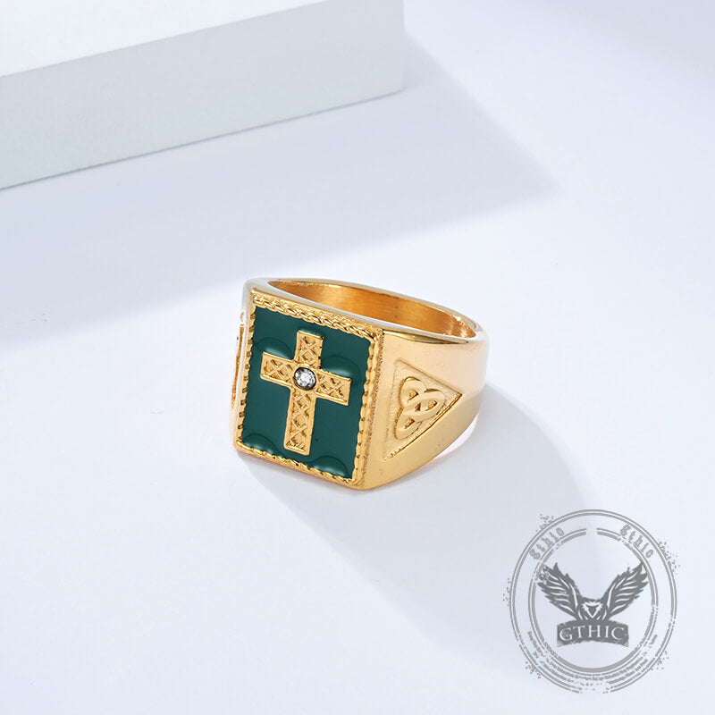 Viking Celtic Knot Gem Cross Stainless Steel Nordic Ring