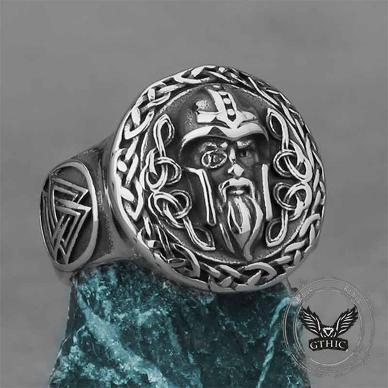 Viking Celtic Knot Odin Head Stainless Steel Ring | Gthic.com