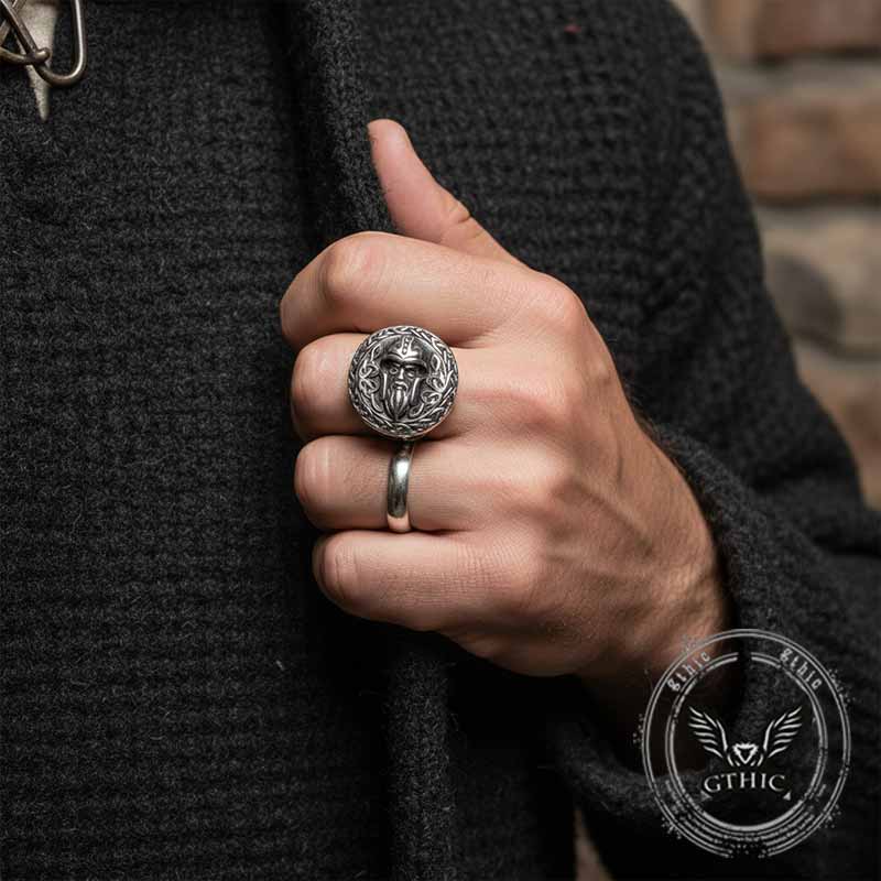 Viking Celtic Knot Odin Head Stainless Steel Ring | Gthic.com