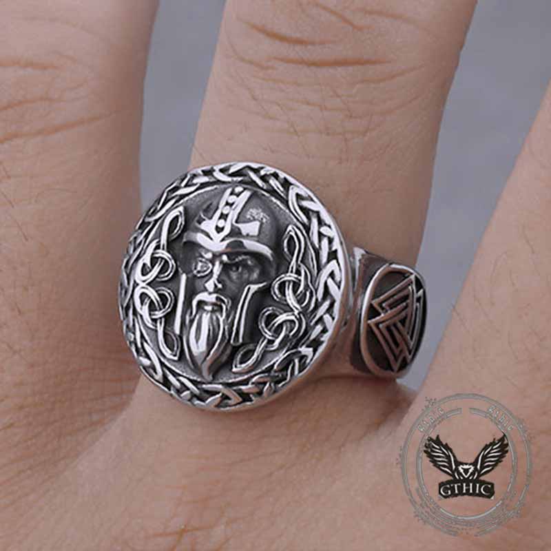 Viking Celtic Knot Odin Head Stainless Steel Ring | Gthic.com