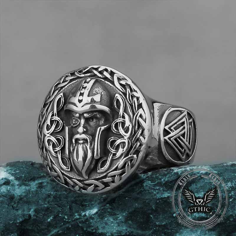 Viking Celtic Knot Odin Head Stainless Steel Ring | Gthic.com