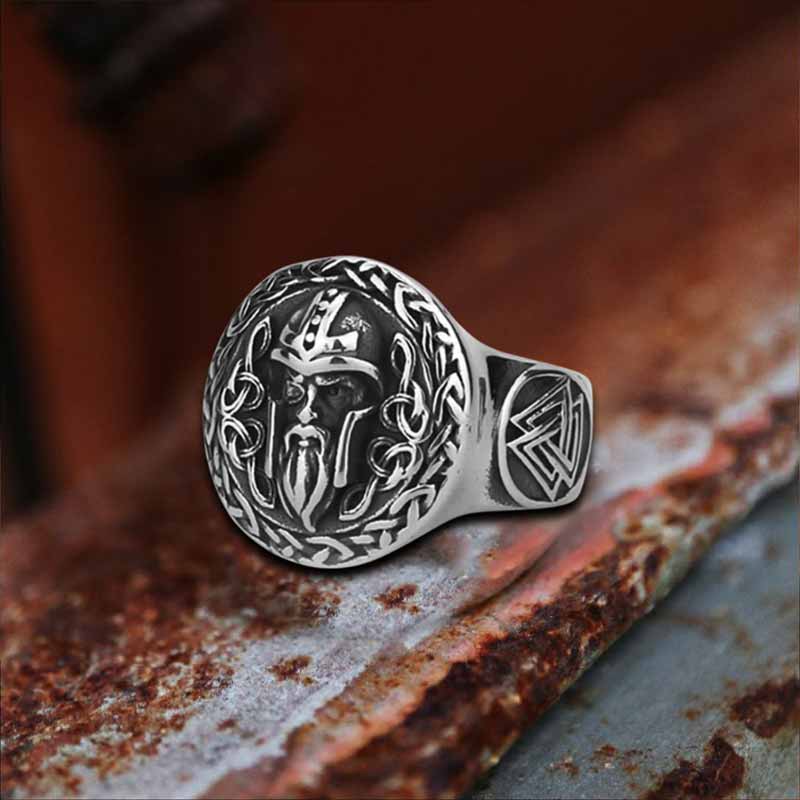 Viking Celtic Knot Odin Head Stainless Steel Ring