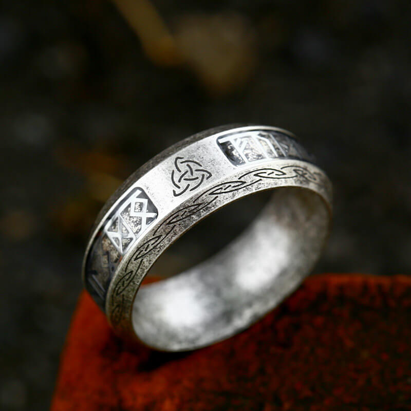 Viking Celtic Knot Runes Stainless Steel Ring | Gthic.com