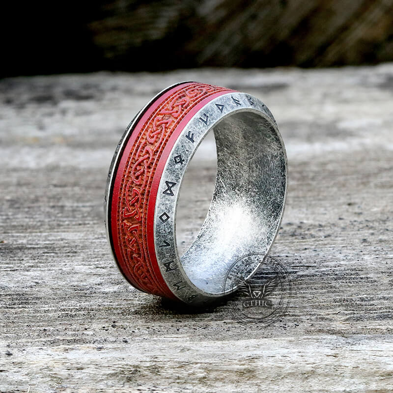 Viking Celtic Knot Runes Wood Stainless Steel Spinner Ring | Gthic.com