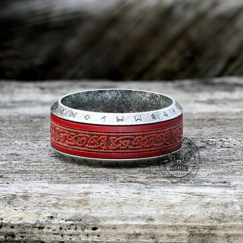 Viking Celtic Knot Runes Wood Stainless Steel Spinner Ring | Gthic.com