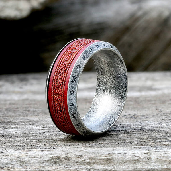 Viking Celtic Knot Runes Wood Stainless Steel Spinner Ring | Gthic.com