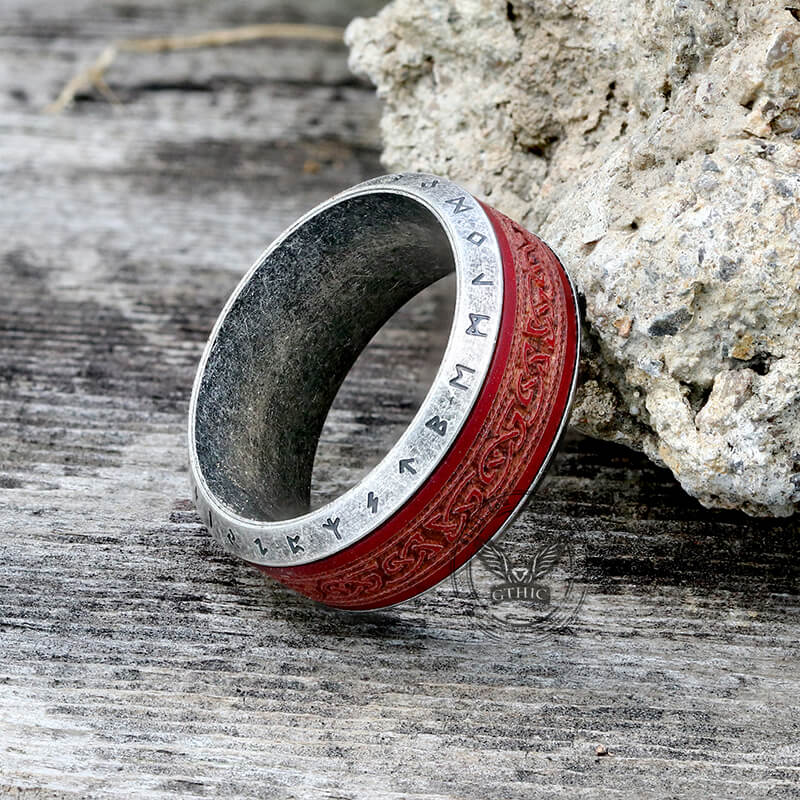 Viking Celtic Knot Runes Wood Stainless Steel Spinner Ring | Gthic.com