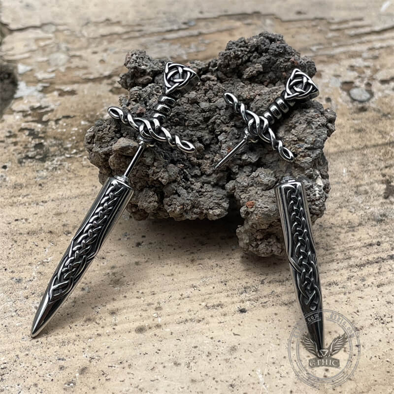 Viking Celtic Knot Sword Stainless Steel Earrings | Gthic.com