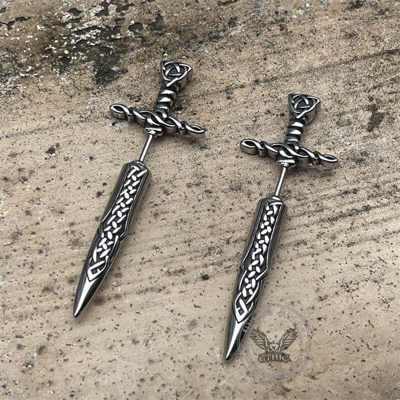 Viking Celtic Knot Sword Stainless Steel Earrings | Gthic.com