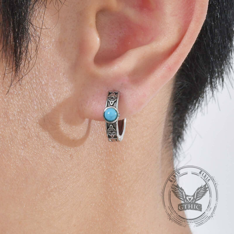 Viking Celtic Knot Turquoise Stainless Steel Hoop Earrings | Gthic.com