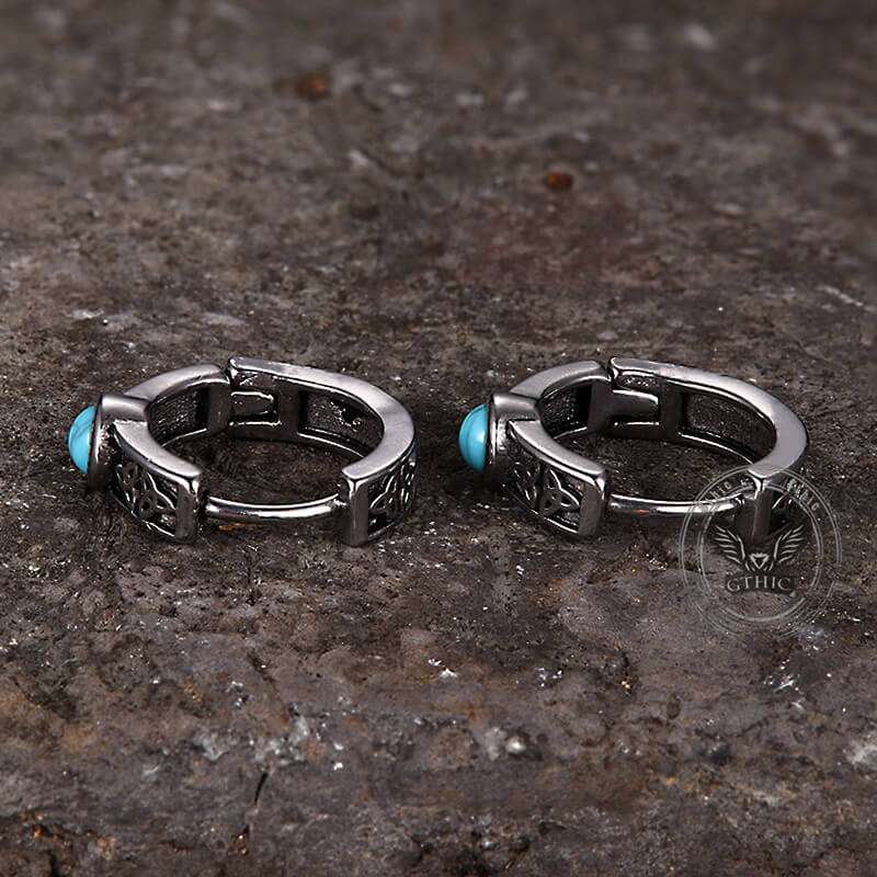 Viking Celtic Knot Turquoise Stainless Steel Hoop Earrings