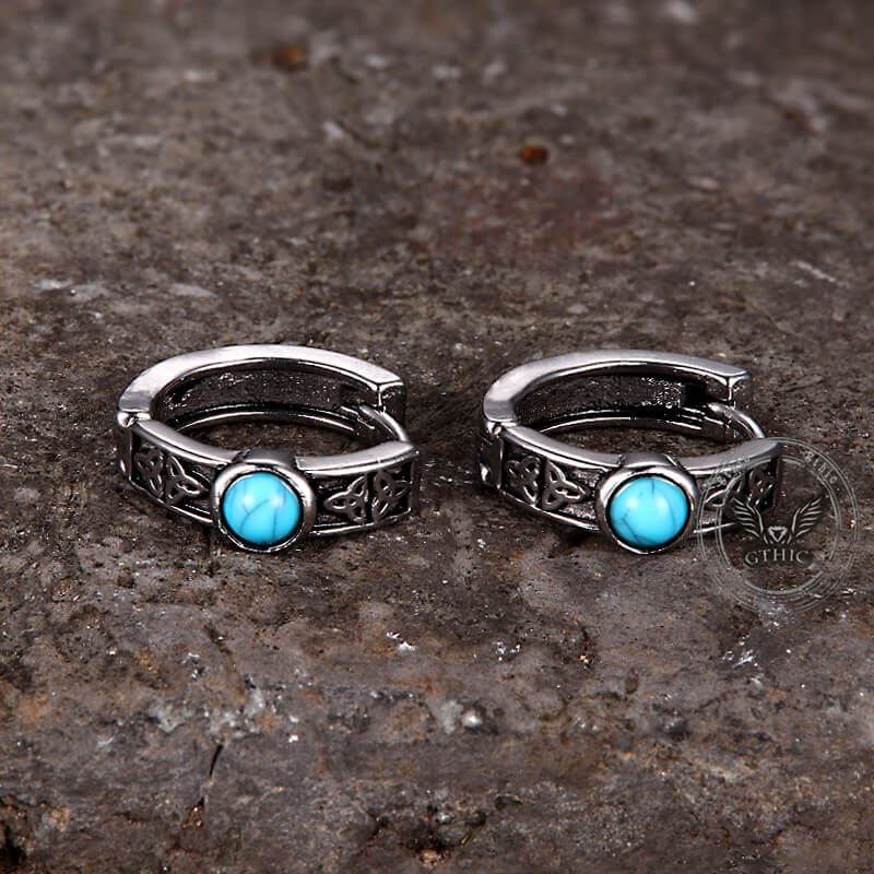 Viking Celtic Knot Turquoise Stainless Steel Hoop Earrings