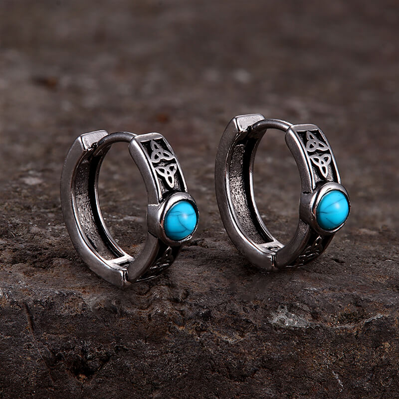 Viking Celtic Knot Turquoise Stainless Steel Hoop Earrings | Gthic.com