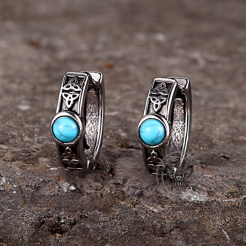 Viking Celtic Knot Turquoise Stainless Steel Hoop Earrings | Gthic.com