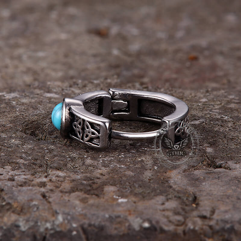 Viking Celtic Knot Turquoise Stainless Steel Hoop Earrings