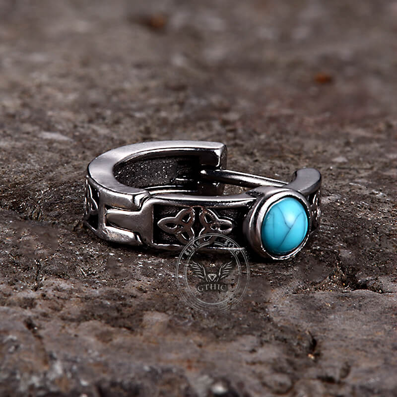 Viking Celtic Knot Turquoise Stainless Steel Hoop Earrings
