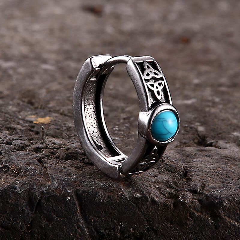 Viking Celtic Knot Turquoise Stainless Steel Hoop Earrings