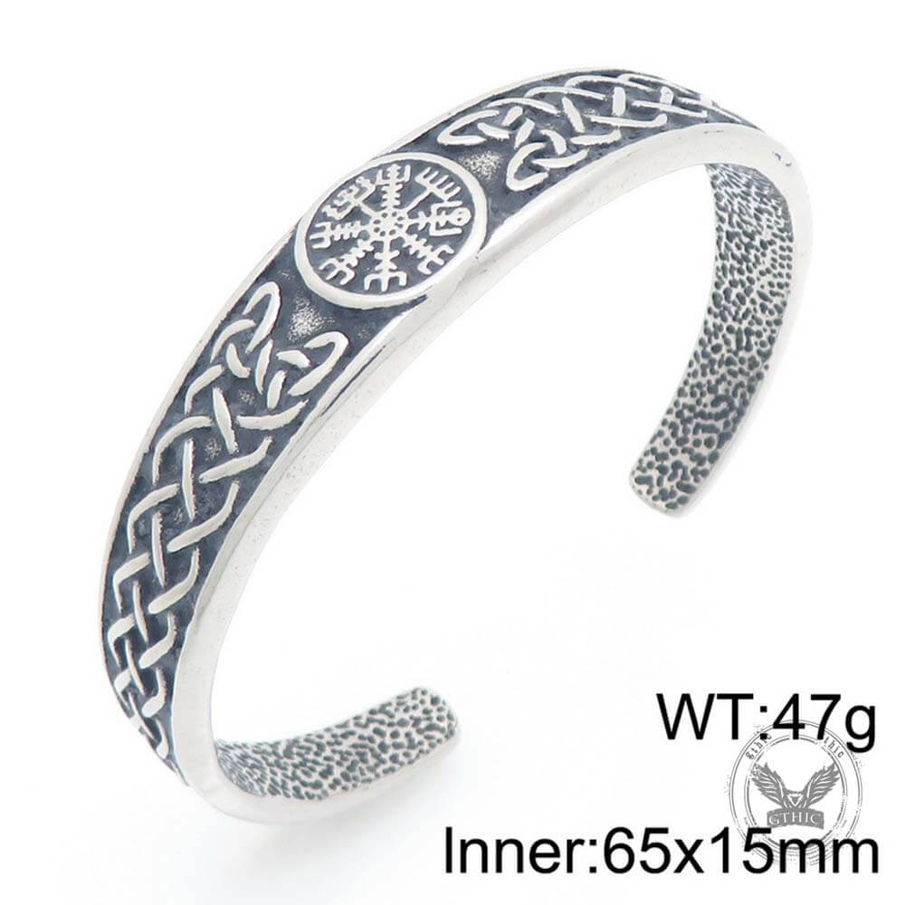 Viking Celtic Knot Wolf Head Stainless Steel Open Bracelet