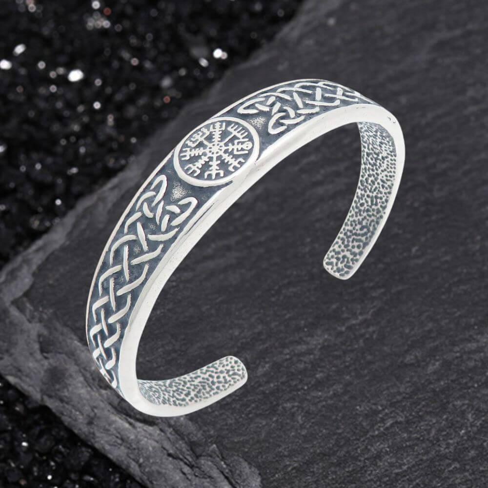 Viking Celtic Knot Wolf Head Stainless Steel Open Bracelet