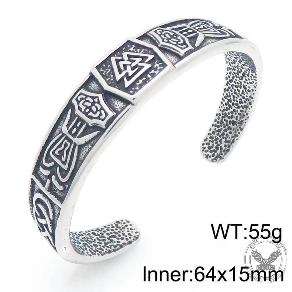 Viking Celtic Knot Wolf Head Stainless Steel Open Bracelet