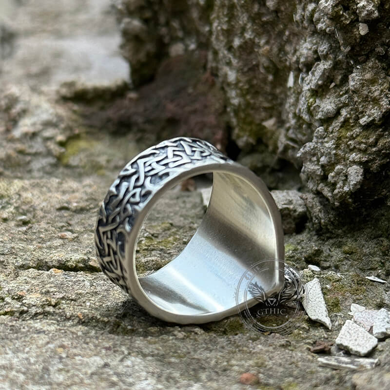 Viking Celtic Knot Wolf Head Sterling Silver Ring