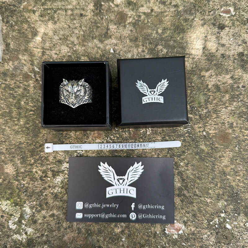 Viking Celtic Knot Wolf Head Sterling Silver Ring