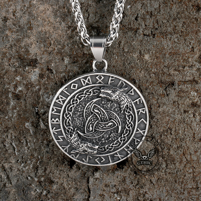 Viking Celtic Wolf Runes Stainless Steel Pendant | Gthic.com
