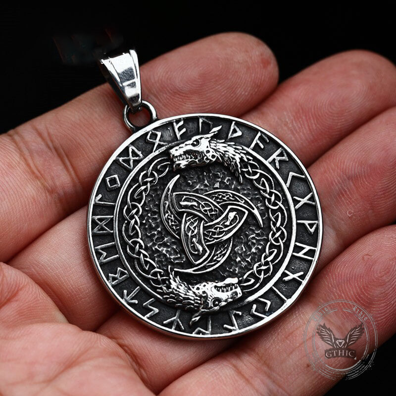 Viking Celtic Wolf Runes Stainless Steel Pendant | Gthic.com