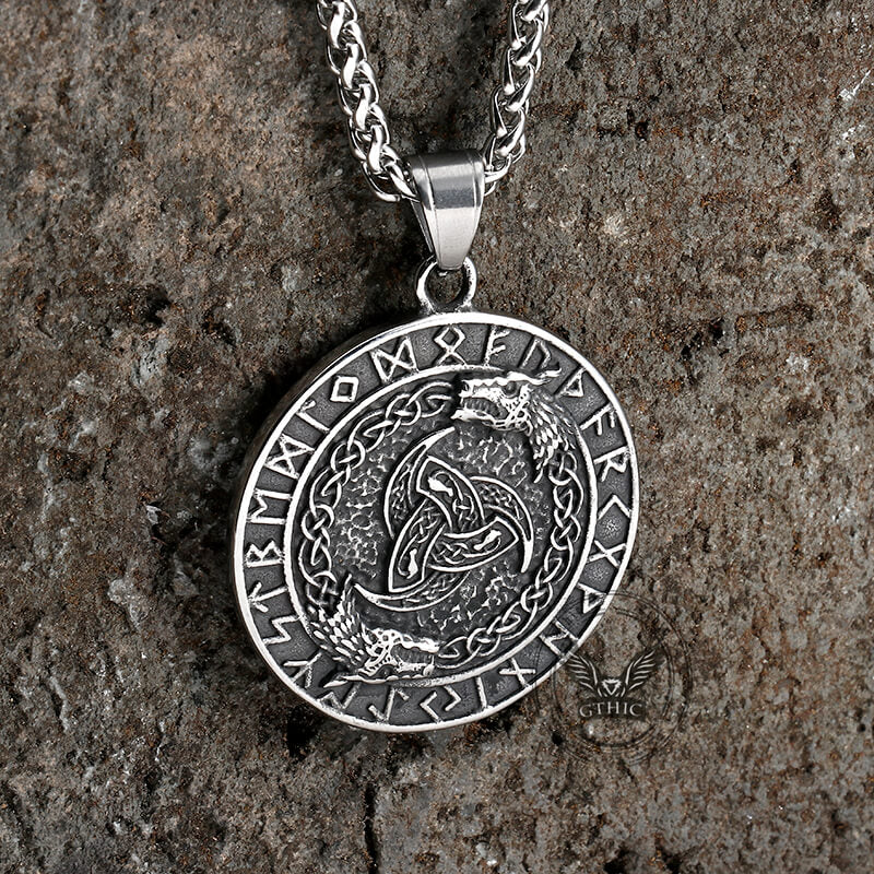 Viking Celtic Wolf Runes Stainless Steel Pendant | Gthic.com