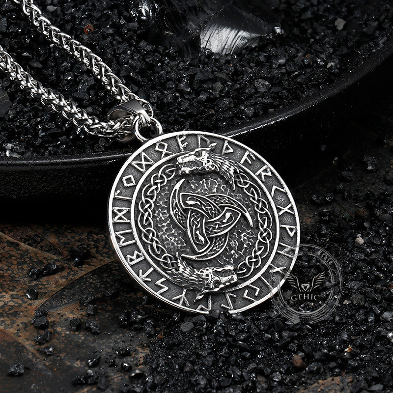 Viking Celtic Wolf Runes Stainless Steel Pendant | Gthic.com