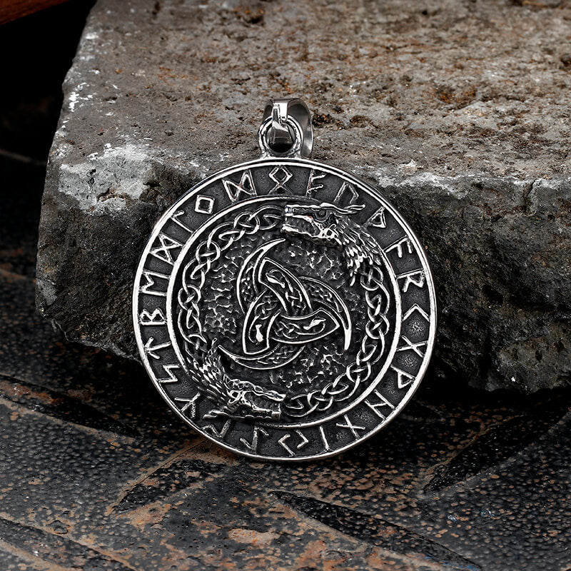 Viking Celtic Wolf Runes Stainless Steel Pendant | Gthic.com